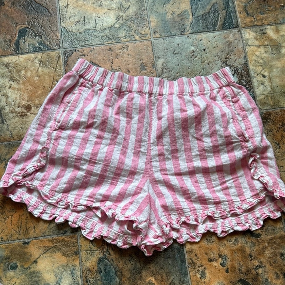 beachlunchlounge Pink and White Striped High Waist Shorts